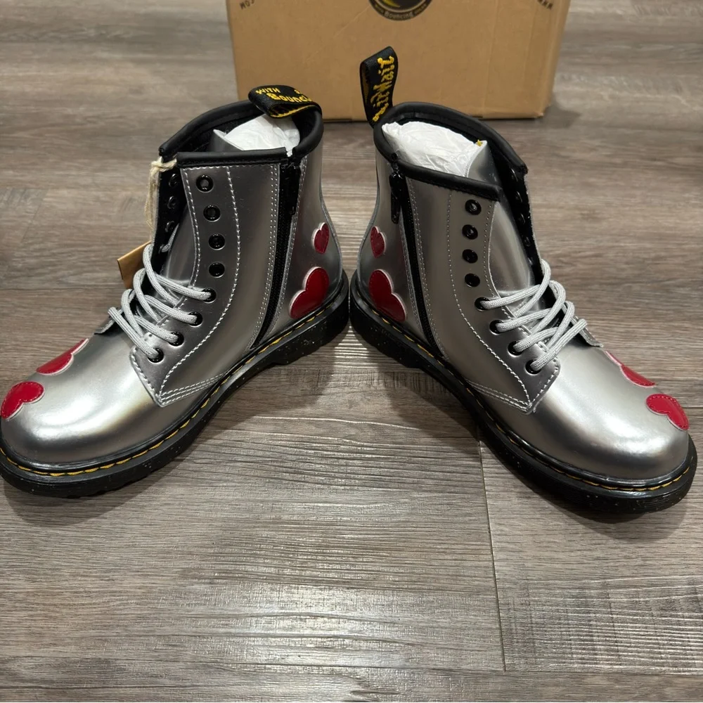 Dr Martens 1460 J Silver Metallic Bright Red Patent Lamper Cosmic Glitter Boots